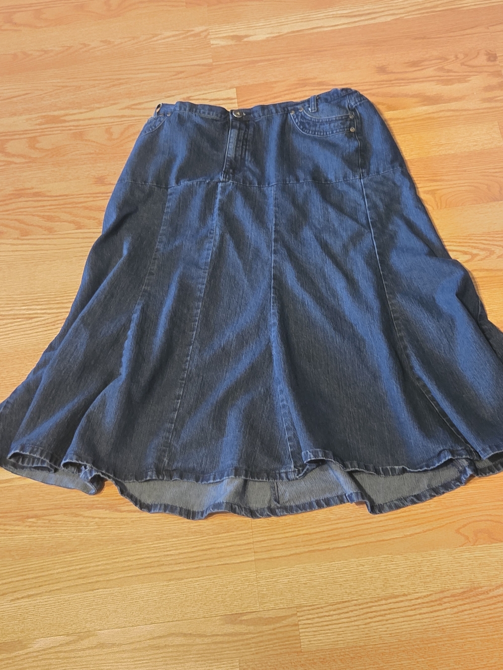 LIZ & Me Women's Denim A-Line Skirt Size 16W Dark Wash Paneled Flared Y2K